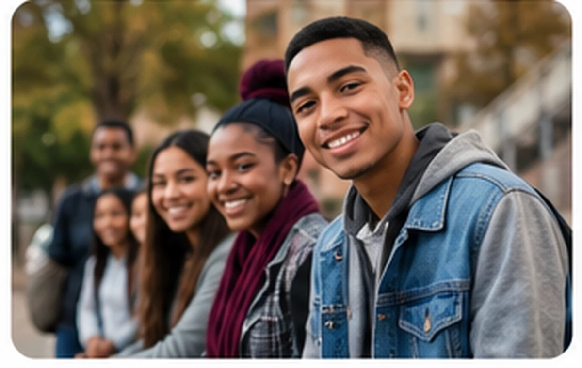 A diverse group of young adults gathered outdoors